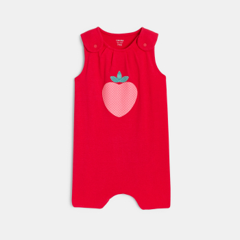 بدلة قصيرة بحمالات مزينة برسومات الفراولة، باللون الوردي للفتيات الصغيرات